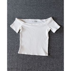 Abercrombie & Fitch White Ribbed Off Shoulder Top Women’s Medium